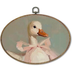 Hxlac Coquette Pink Bow Duck Oval Wall Art Framed, Preppy Girly Oval Wall Decor, Vintage Girly Duck Hanging Canvas Prints Wall Sculptures for Girls Room Dorm Bedroom Decor, 11.5x8.5 Inch in Kuwait