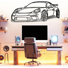 DecoSoul 911 GT3 Model 991 Front Angle Silhouette Metal Wall Art, Sports Car, Man Cave, Gift for Boyfriend and Car Lovers (Black - 20 x 5.5" / 50 x 14 cm) in Kuwait