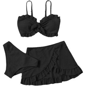 SHENHE Girl's 3 Piece Cute High Waisted Ruffle Trim Swimsuit Bikini Sets with Beach Skirt in Saudi Arabia