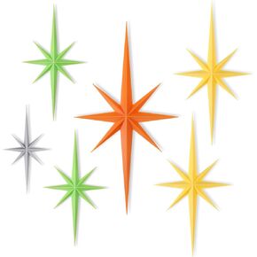 ديكور جداري حديث لمنتصف القرن، 6 قطع منحوتة جدارية فنية ثلاثية الأبعاد من طراز Starburst، 8 نجوم ذرية مدببة ديكور منزلي عتيق in Kuwait