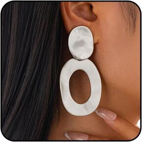 Chunky Golden Layered Statement Dangle Drop Earrings Exaggerated Geometric Elliptical Circle Earrings in Saudi Arabia