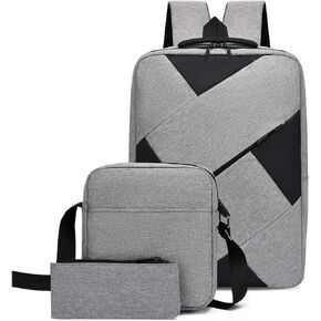 Laptop Backpack Set 3-Piece Travel Bag Collection with USB Port 15.6 Inch Computer Compartment Water-Repellent (Black and Grey) in Saudi Arabia