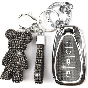 Cute Key Fob Cover with Rhinestone Bear Charm, Bling TPU Smart Key Case for Women, Compatible with Chevrolet Trailblazer Blazer Camaro Cruze Traverse ChevroletMalibu (4-Button, Silver Black) in Kuwait