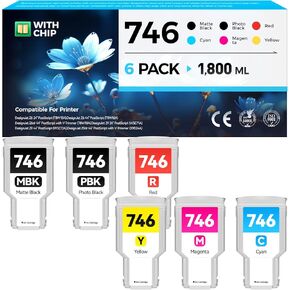 746 Ink Cartridges set 6-Pack 300-ml High Yield Replacement for HP 746 P2V83A P2V82A P2V81A P2V80A P2V79A P2V78A Ink Compatible with HP DesignJet Z6 & Z9+ Large Format Printer Matte Black Color Inkjet in Kuwait