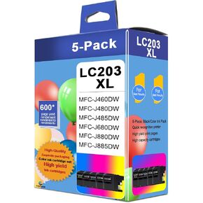 LC203 XL Ink Cartridges Black/Cyan/Magenta/Yellow (5-Pack) Compatible for Brother Printer High Yield - Replacement for Brother MFC-J460DW MFC-J480DW MFC-J485DW MFC-J880DW in Kuwait