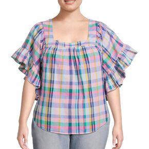 Terra & Sky بلوزة فلاحية منقوشة متعددة المقاسات برقبة مربعة - 3X in Kuwait