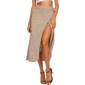 تنورة Newchoice النسائية بوهو ليوبارد عالية ومنخفضة للصيف والشاطئ متوسطة الطول in Kuwait