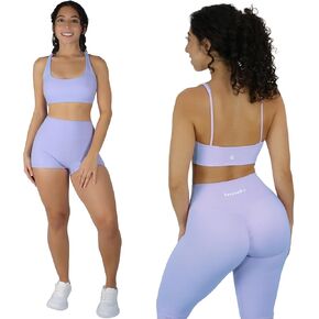 Workout Sets for Women 3 Piece Seamless High Waisted Scrunch Leggings Shorts Strappy Sports Bra Gym Activewear Fitness Set in Saudi Arabia