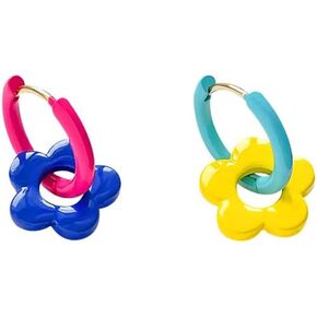 أقراط دائرية على شكل زهرة زجاجية غير متماثلة مطلية بالذهب عيار 18 قيراط خفيفة الوزن أقراط ذهبية مكتنزة للنساء in Kuwait