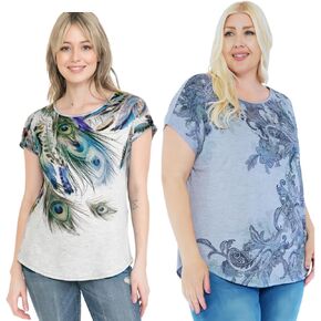 LEEBE Women's Plus Size 3/4 Sleeve Print Top (1X-5X) in Saudi Arabia