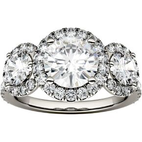 Charles & Colvard 14K White Gold Moissanite Round Three Stone Halo Engagement Ring, 3.09cttw DEW in Kuwait