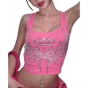 قمصان بدون أكمام للسيدات والفتيات برسومات قلب وحجر الراين ورقبة على شكل حرف U بدون أكمام ملابس صيفية من Coquett in Kuwait