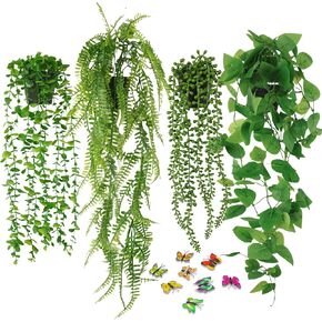 Fake Plants 4 Pack Artificial Hanging Plants, Fake Potted Greenery Faux Eucalyptus, Boston Fern, String of Pearls, Pothos for Living Room Bedroom Boho Wall Shelf Indoor Outdoor Decor in Saudi Arabia