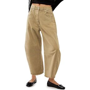 بنطلون جينز نسائي فضفاض عتيق ذو قصة واسعة ومتوسط ​​الارتفاع من قماش الدنيم عند الكاحل in Kuwait