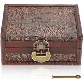Vintage Decorative Wooden Box,Keepsake Box with Lock and Key,Jewelry Treasure Chest with Hinged Lid for Jewelry Necklace,Earrings,Rings,Great Gift(5.7 * 4.3 * 2.6in) in Kuwait