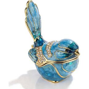 Blue Bird Trinket Box with Hinged Lid, Enamel Alloy Bird Figurines Jewelry Organizer, Hand Painted Bird Decor for Home Ring Holder Gift in Saudi Arabia