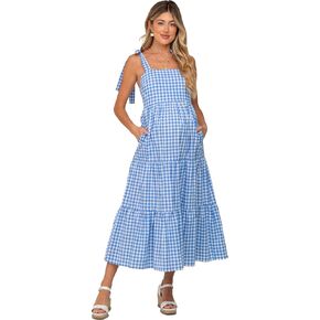 PinkBlush Checkered Sleeveless Tiered Maternity Maxi Dress in Kuwait