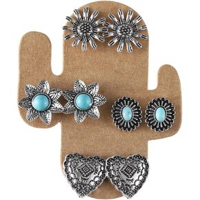 5 Pairs Stud Western Cowgirl Turquoise Earring Set Vintage Boho Retro Dainty Cowboy Boot Stud Earrings Statement Western Country Jewelry for Women in Saudi Arabia