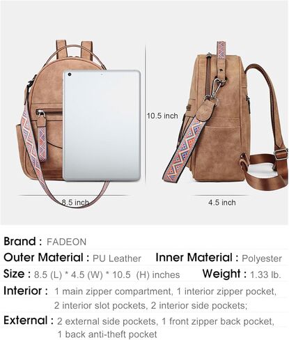 FADEON Laptop Bag for Women & Backpack Purse Brown Collection in Kuwait