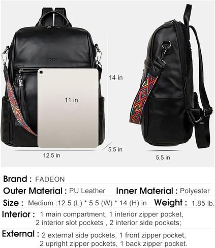 FADEON Large Laptop Tote Bag for Women & Backpack Purse Black Collection in Kuwait