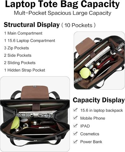 FADEON Large Laptop Tote Bag for Women & Backpack Purse Black Collection in Kuwait