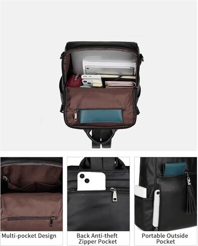 FADEON Large Laptop Tote Bag for Women & Backpack Purse Black Collection in Kuwait