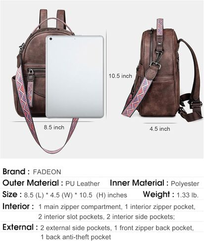 FADEON Laptop Bag for Women & Backpack Purse Brown Collection in Kuwait