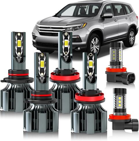 Fit For Honda Pilot (2006-2018) Light Bulbs Combo, Hi & Lo Beam Bulbs+ Fog Lights Bulbs Kit, 6500K White, Plug and play, Pack of 6 in Saudi Arabia