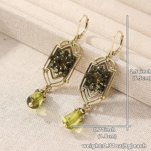 Victorian Edwardian Art Nouveau Decorative Earrings, vintage Golden Green Synthetic Zircon Earrings, in Saudi Arabia