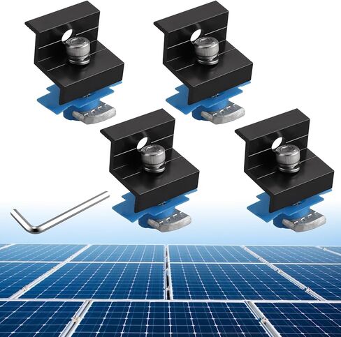 Anbte 4pcs Solar Panel End Clamp for Standard Unistrut, Aluminum 30mm/35mm Solar Panel Brackets with Nuts Bolts, Solar Panel Mounting Kit for Metal Roof, Tin Roof, Flat Roof, Sheet Roof, Black in Kuwait