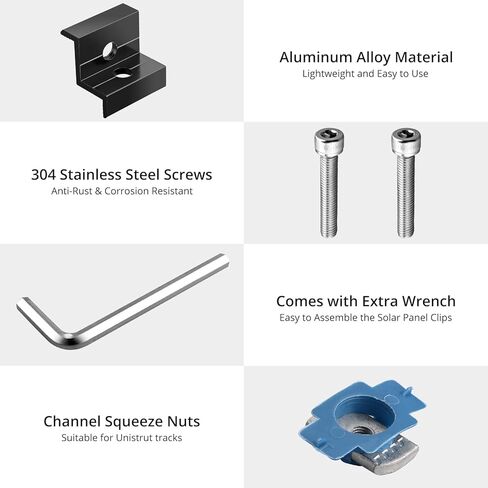 Anbte 4pcs Solar Panel End Clamp for Standard Unistrut, Aluminum 30mm/35mm Solar Panel Brackets with Nuts Bolts, Solar Panel Mounting Kit for Metal Roof, Tin Roof, Flat Roof, Sheet Roof, Black in Kuwait