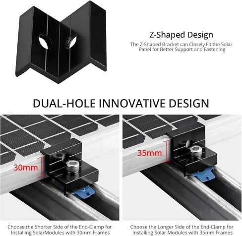 Anbte 4pcs Solar Panel End Clamp for Standard Unistrut, Aluminum 30mm/35mm Solar Panel Brackets with Nuts Bolts, Solar Panel Mounting Kit for Metal Roof, Tin Roof, Flat Roof, Sheet Roof, Black in Kuwait
