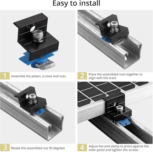 Anbte 4pcs Solar Panel End Clamp for Standard Unistrut, Aluminum 30mm/35mm Solar Panel Brackets with Nuts Bolts, Solar Panel Mounting Kit for Metal Roof, Tin Roof, Flat Roof, Sheet Roof, Black in Kuwait