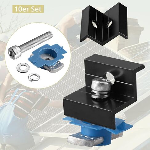 Anbte 4pcs Solar Panel End Clamp for Standard Unistrut, Aluminum 30mm/35mm Solar Panel Brackets with Nuts Bolts, Solar Panel Mounting Kit for Metal Roof, Tin Roof, Flat Roof, Sheet Roof, Black in Kuwait