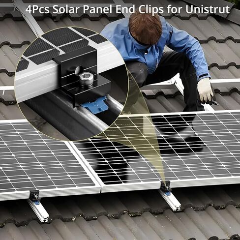 Anbte 4pcs Solar Panel End Clamp for Standard Unistrut, Aluminum 30mm/35mm Solar Panel Brackets with Nuts Bolts, Solar Panel Mounting Kit for Metal Roof, Tin Roof, Flat Roof, Sheet Roof, Black in Kuwait