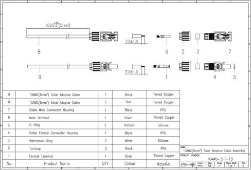 كابل تمديد للطاقة الشمسية 10AWG بطول 5 أقدام، طرف واحد مع موصل PV مقاوم للماء IP67 وسلك عاري من طرف واحد، نحاس معلب للوح الشمسي لوحدة التحكم بالشحن، مولد للطاقة الشمسية، عربة سكن متنقلة، قارب، نظام خارج الشبكة in Kuwait