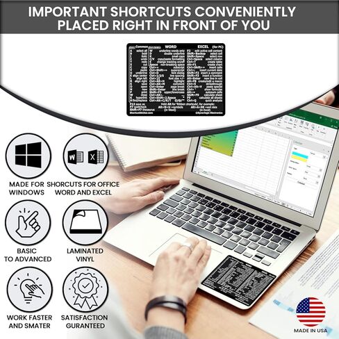 SYNERLOGIC Microsoft Word/Excel (for Windows) Reference Guide Keyboard Shortcut Sticker, Laminated, No-Residue Vinyl (Black/Small) in Kuwait