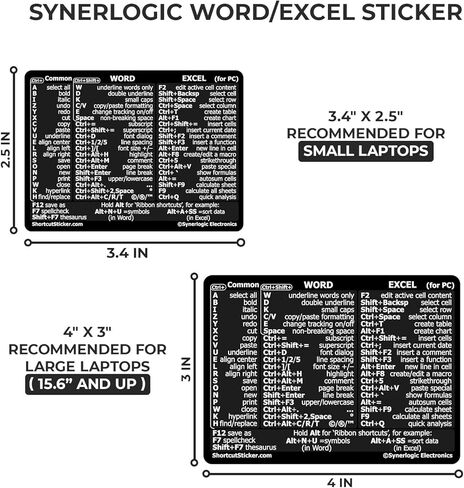 SYNERLOGIC Microsoft Word/Excel (for Windows) Reference Guide Keyboard Shortcut Sticker, Laminated, No-Residue Vinyl (Black/Small) in Kuwait