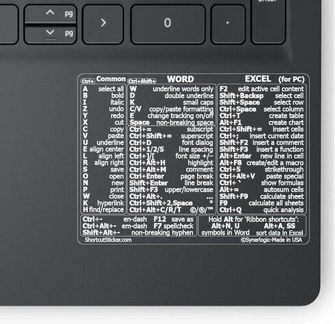 SYNERLOGIC Microsoft Word/Excel (for Windows) Reference Guide Keyboard Shortcut Sticker, Laminated, No-Residue Vinyl (Black/Small) in Kuwait