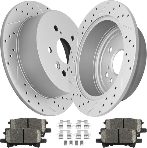 Ceramic Brake Pads and Rotors Kit Rear Drilled Slotted Vented Rotors & Brakes for 2004 2005 2006 Lexus Rx330 2007 2008 2009 Rx350 2006-2008 Rx400H 2004-2007 Toyota Highlander in Kuwait