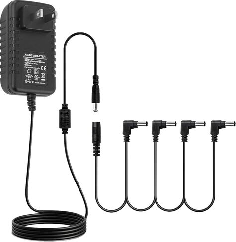 STRICH SPA-10 Guitar Pedal Power Supply Adapter (1000mA -1A) AC DC 9V with 4 Way Daisy Chain Pedal Cables, Compatible for Most Effect Pedals (Tip Negative), Black in Kuwait