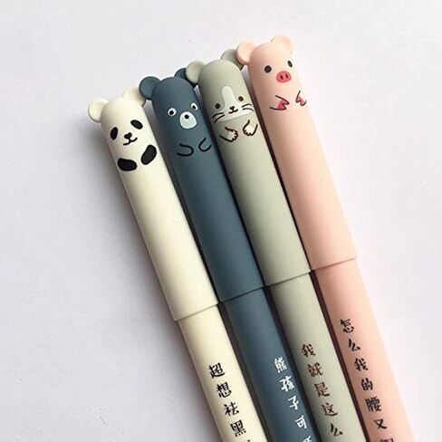 bouti1583 4 Pcsset Kawaii Pig Bear Cat Mouse Erasable Gel Pen School Office Supplies Stationery Gift 0.35mm Black Ink (Black Ink Color) in Kuwait