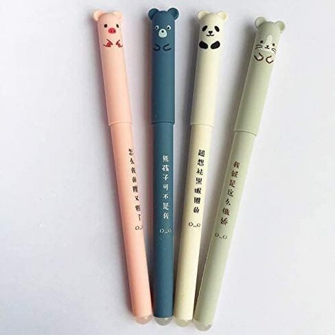 bouti1583 4 Pcsset Kawaii Pig Bear Cat Mouse Erasable Gel Pen School Office Supplies Stationery Gift 0.35mm Black Ink (Black Ink Color) in Kuwait