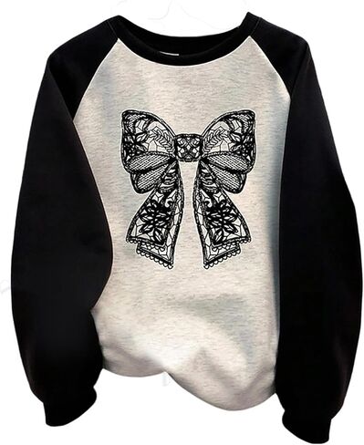 SHENHE Women's Graphic Bow Sweatshirt Pullover Crewneck Color Block Loose Fit Fall Sweatshirt in Saudi Arabia