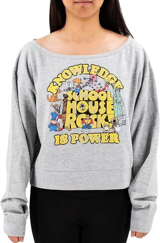 Ripple Junction Schoolhouse Rock Women's Crop Top Long Sleeve Sweatshirt Knowledge is Power Nostalgia Officially Licensed in Saudi Arabia