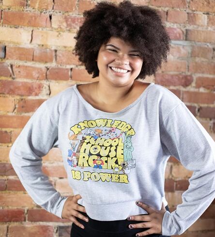 Ripple Junction Schoolhouse Rock Women's Crop Top Long Sleeve Sweatshirt Knowledge is Power Nostalgia Officially Licensed in Saudi Arabia
