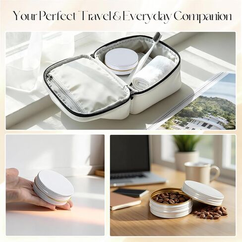 علب ألومنيوم سعة 2 أونصة مع أغطية (48 عبوة)، علب مرهم فارغة مستديرة مع أغطية، حاويات معدنية للمرهم، بلسم محلي الصنع، ألواح لوشن DIY وتخزين السفر - قابلة لإعادة التدوير، متينة (أبيض وذهبي) in Kuwait