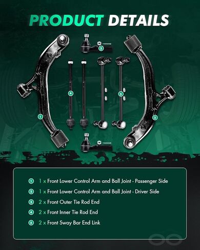 SCITOO 8pcs Front Suspension Kit Lower Control Arm Ball Joint Outer Inner Tie Rod Sway Bar Link Fit 1996-2000 For Dodge Caravan Grand Caravan For Chrysler Town Country Grand Voyager For Plymouth in Saudi Arabia