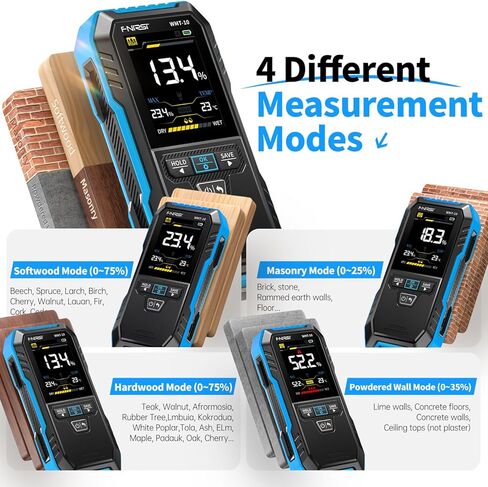 FNIRSI WMT-10 مقياس رطوبة الخشب القابل لإعادة الشحن، مقياس رطوبة بدون دبوس للخشب والحطب والجدار، يدعم الاحتفاظ بالبيانات وتسجيلها، مصباح يدوي، كاشف الرطوبة لبناء الخرسانة الخشبية in Kuwait