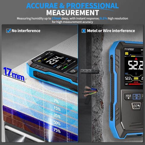 FNIRSI WMT-10 مقياس رطوبة الخشب القابل لإعادة الشحن، مقياس رطوبة بدون دبوس للخشب والحطب والجدار، يدعم الاحتفاظ بالبيانات وتسجيلها، مصباح يدوي، كاشف الرطوبة لبناء الخرسانة الخشبية in Kuwait